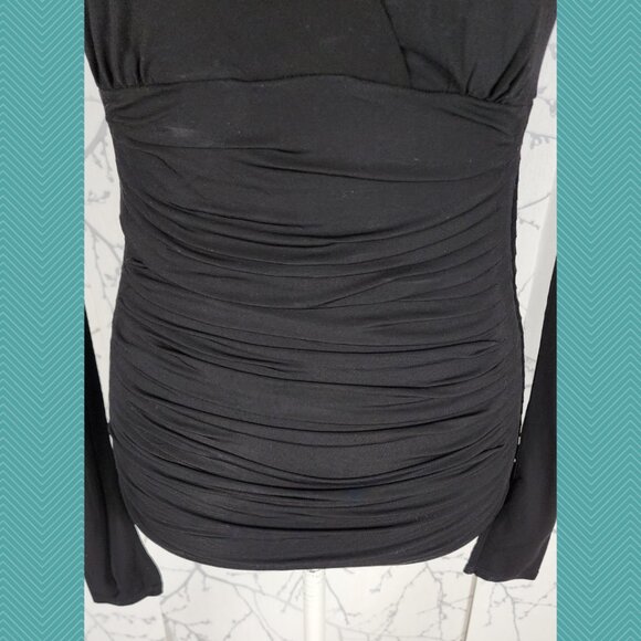 Elie Tahari Black Stretch Babydoll Ruched Long Sleeve Top - Picture 2 of 5